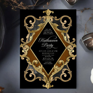 Invitation Soirée d'Halloween pour adultes Gold Ornat Vintage