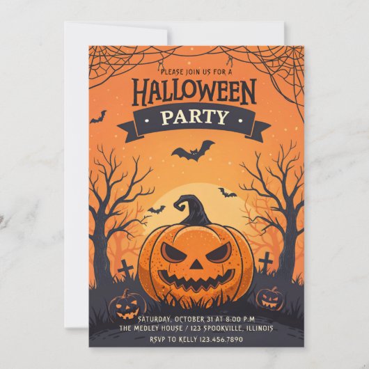 Invitation Soirée d'Halloween pour enfants avec Jack-O-Lanter (Devant)