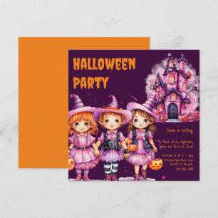Invitation Soirée d'Halloween pour enfants en rose et orange