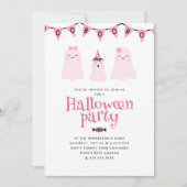 Invitation Soirée d'Halloween pour enfants roses mignons (Devant)