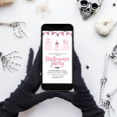 Invitation Soirée d'Halloween pour enfants roses mignons