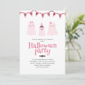 Invitation Soirée d'Halloween pour enfants roses mignons (Debout devant)