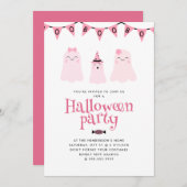 Invitation Soirée d'Halloween pour enfants roses mignons (Devant / Derrière)