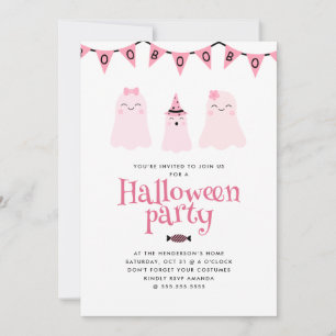 Invitation Soirée d'Halloween pour enfants roses mignons