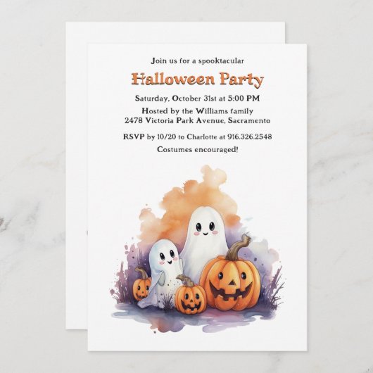 Invitation Soirée d'Halloween pour les enfants Citrouille (Devant / Derrière)