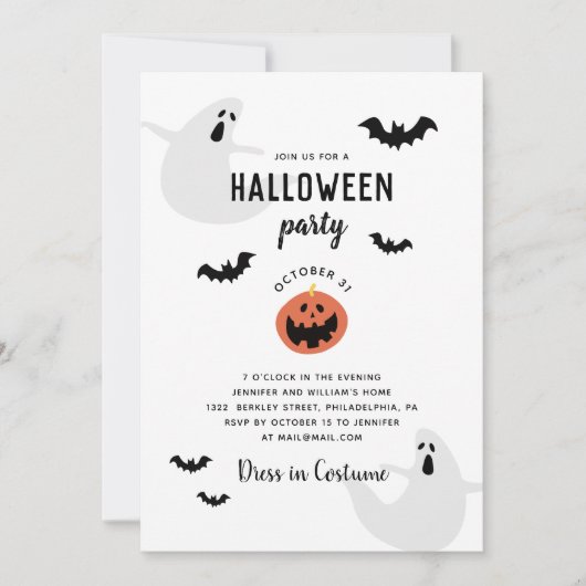 Invitation Soirée d'Halloween pour les petits | Fantômes, cha (Devant)