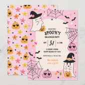 Invitation Soirée d'Halloween rose (Devant / Derrière)