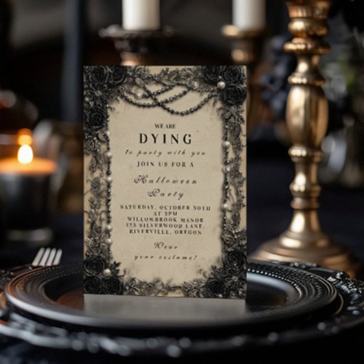 Invitation Soirée d'Halloween Rose noir Dark Romance