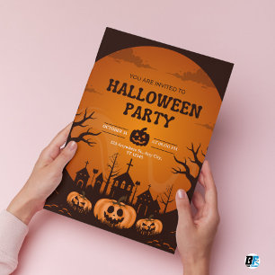 Invitation Soirée d'Halloween simple orange et noir