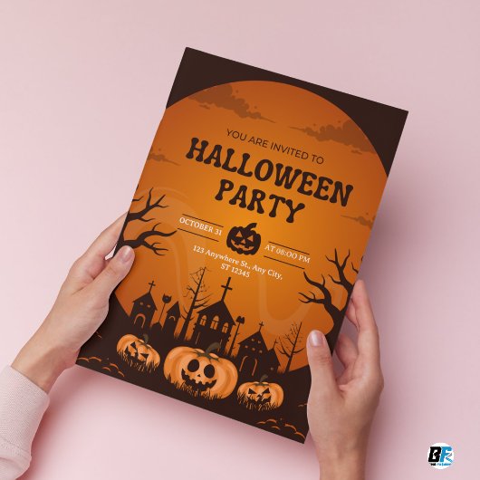 Invitation Soirée d'Halloween simple orange et noir