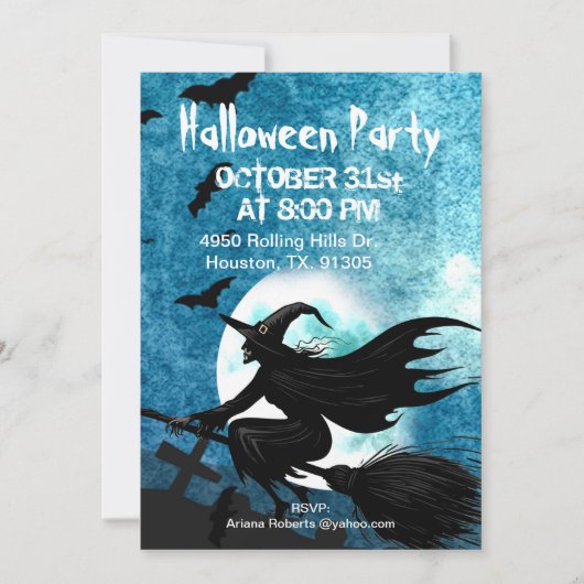 Invitation Soirée d'Halloween sorcière (Devant)
