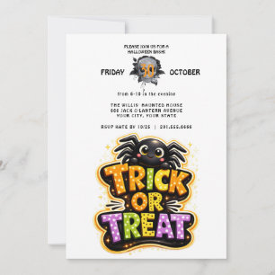 Invitation Soirée d'Halloween Trick or Treat avec une araigné