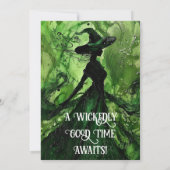 Invitation Soirée d'Halloween verte de sorcière peinte (Dos)