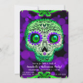 Invitation Soirée d'Halloween verte et violette (Dos)
