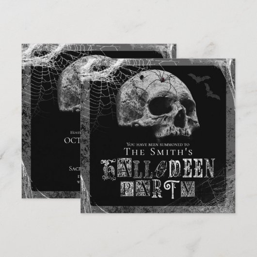 Invitation Soirée d'Halloween Veuve noire Crâne et toiles d'a (Devant / Derrière)
