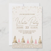 Invitation Soirée d'hiver Elégante Pink Gold Pine Tree (Devant)