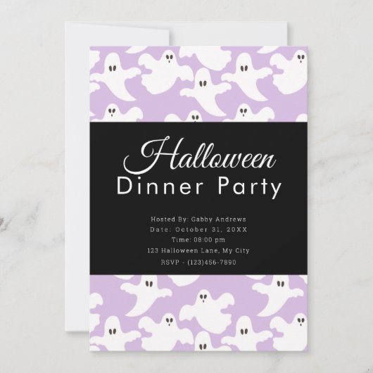Invitation Soirée Dîner D'Halloween Cute Ghosts Pastel Purple (Devant)
