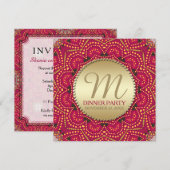 Invitation Soirée dîner Indien de Bohême orientale Rouge+Or (Devant / Derrière)