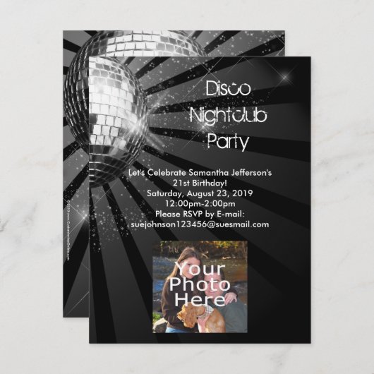 Invitation Soirée Disco Disco Ball (Devant / Derrière)