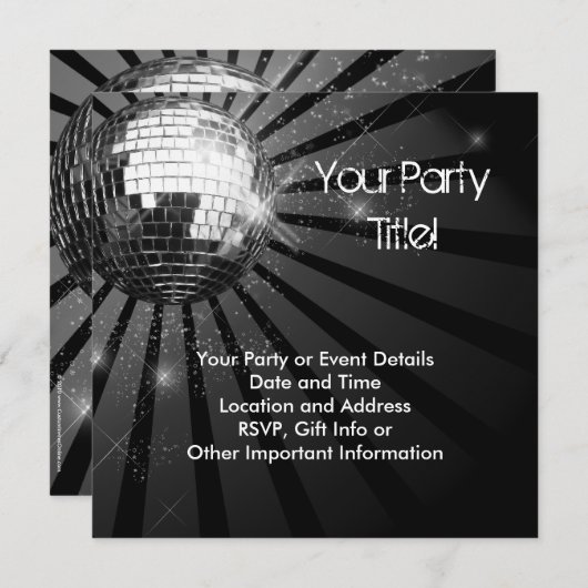 Invitation Soirée Disco Disco Ball (Devant / Derrière)