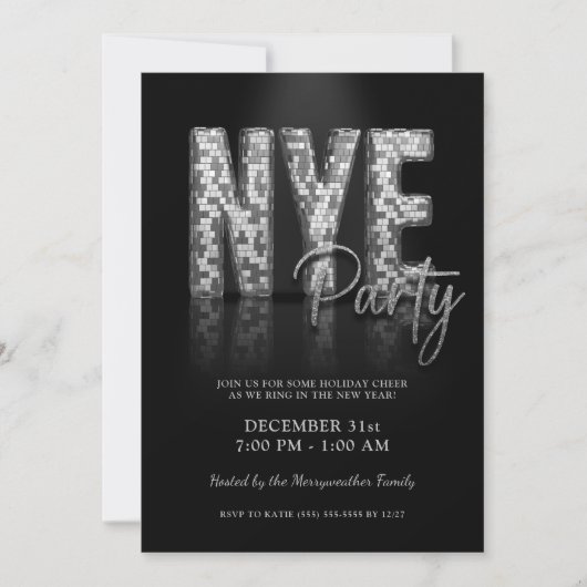 Invitation Soirée Disco du Nouvel An Argent (Devant)