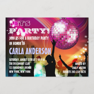 Invitation Soirée disco glamour Anniversaire/Enterrement de v