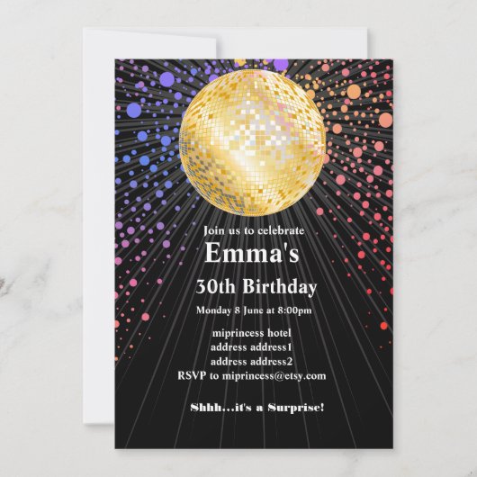 Invitation soirée disco soirée dansante les années 70 or disc (Devant)
