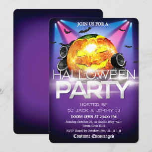 Invitation Soirée DJ Halloween Boule Disco Citrouille Épouvan
