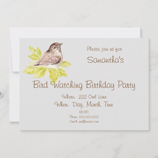 Invitation Soirée d'observation des oiseaux Bruant Oiseau Fêt (Dos)