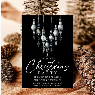 Invitation Soirée d'ornements de Noël noir et blanc moderne