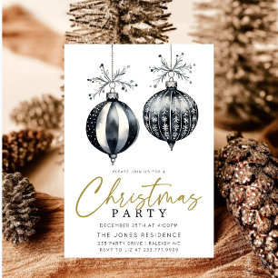 Invitation Soirée d'ornements de Noël noir et blanc moderne