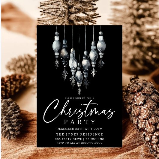 Invitation Soirée d'ornements de Noël noir et blanc moderne