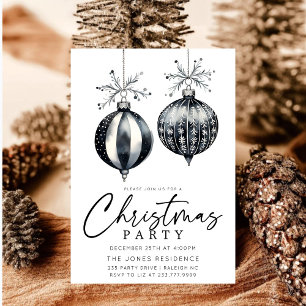 Invitation Soirée d'ornements de Noël noir et blanc moderne