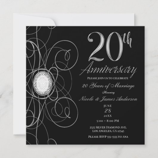 Invitation Soirée du 20e anniversaire Black & Silver Diamond (Devant)