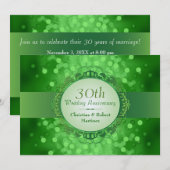 Invitation Soirée du 30e anniversaire de Bokeh vert émeraude (Devant / Derrière)