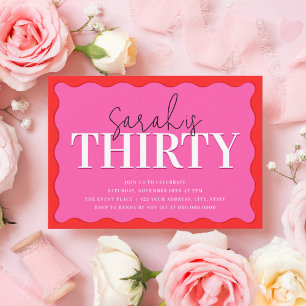 Invitation Soirée du 30e anniversaire rose et rouge