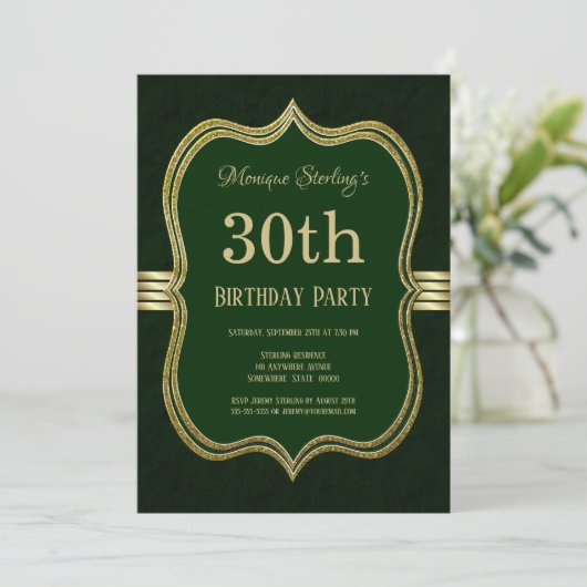 Invitation Soirée du 30e anniversaire vert et or (Debout devant)