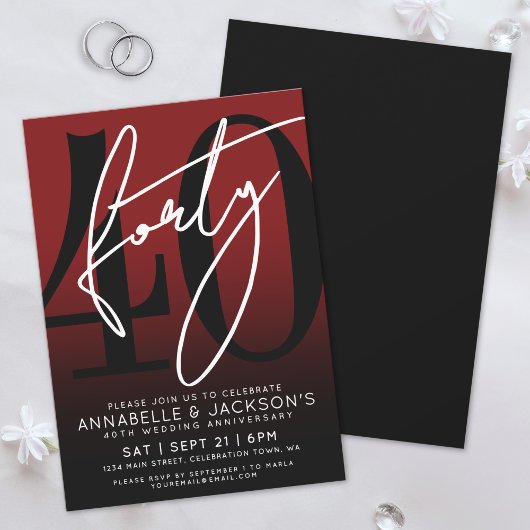 Invitation Soirée du 40e anniversaire de Modern Black Red