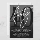 Invitation Soirée du 40e Anniversaire Moderne Noir Blanc (Devant)