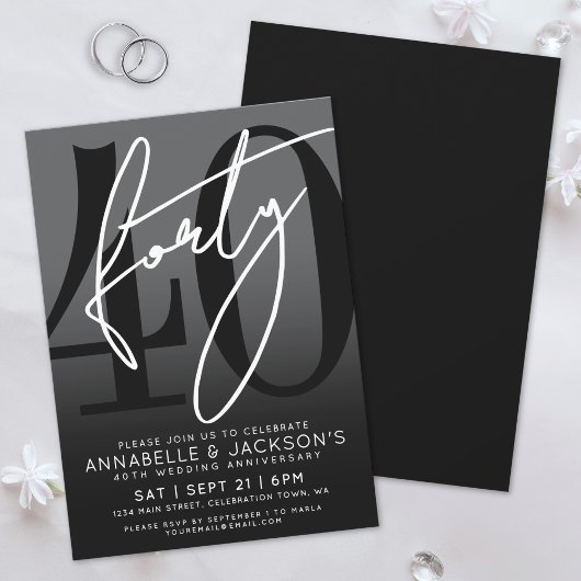 Invitation Soirée du 40e Anniversaire Moderne Noir Blanc