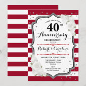 Invitation Soirée du 40e Anniversaire - Rouge Rubis Blanc Arg (Devant / Derrière)