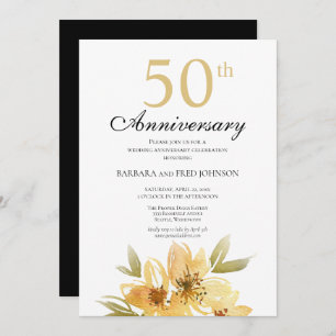 Invitation Soirée du 50e anniversaire de l'élégante Fleur d'o