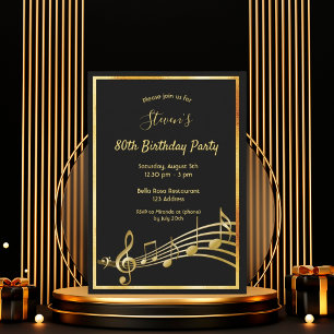Invitation Soirée du 80e anniversaire notes de musique noir e