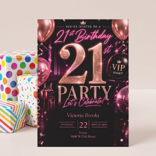 Invitation Soirée du Club VIP 21ème Anniversaire Rose Noir
