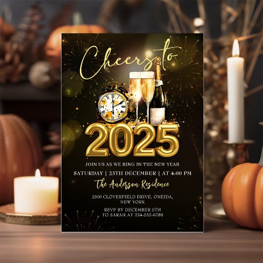 Invitation Soirée du Nouvel An 2025 Champagne d'or