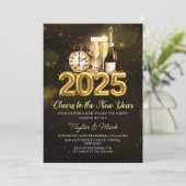 Invitation Soirée du Nouvel An 2025 Champagne d'or noir (Debout devant)