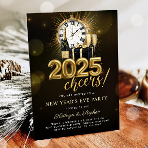 Invitation Soirée du Nouvel An 2025 Champagne Doré 