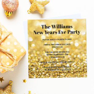 Invitation Soirée du Nouvel An 2025 Chic Paillettes Dorées Gl