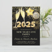 Invitation Soirée du Nouvel An 2025 Gold Black Modern (Debout devant)
