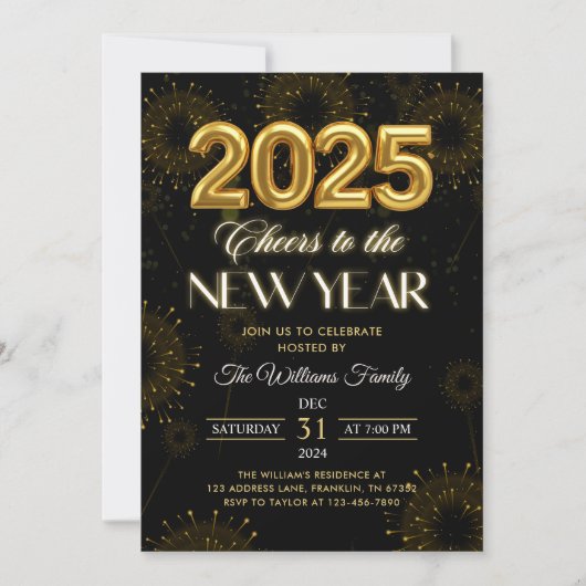 Invitation Soirée du Nouvel An à l'or (Devant)